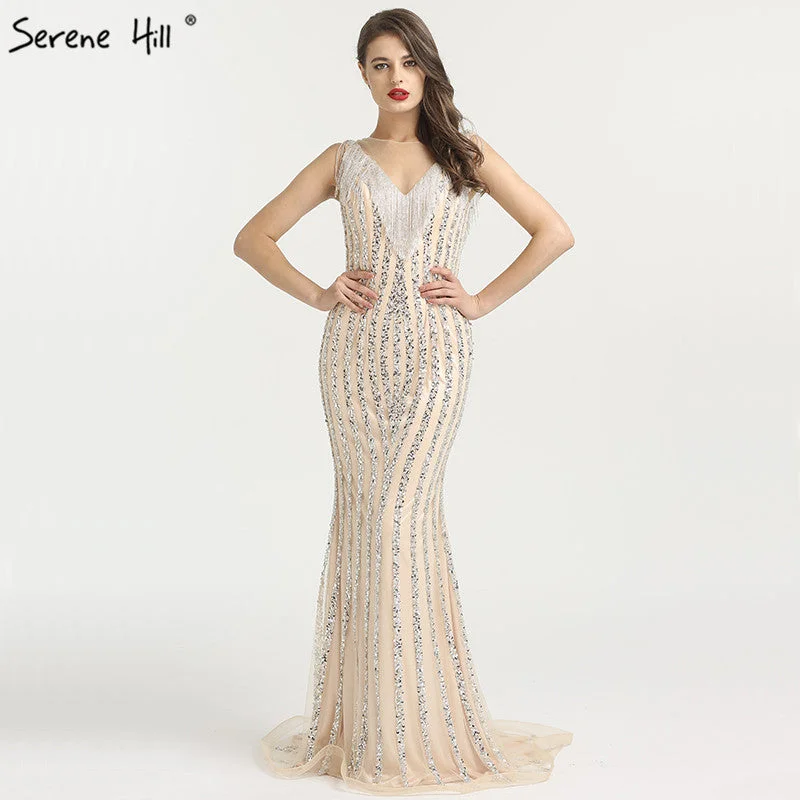 Evening dress with side pockets -On Sale No Return No Refund  Luxury Sparkle Sleeveless Mermaid Evening DressesEvening Gowns LA6357