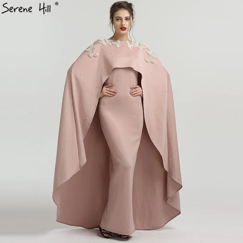 Evening dress for evening wedding -On Sale No Return No Refund Sale Muslim Pink Yarn Shawl Evening Dress O-Neck QA8023