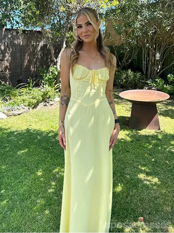 Evening dress for cocktail party -Pretty Light Yellow Long Party Prom Dresses Ideas,Evening Gowns,13668