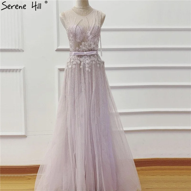 Strapless evening gown -On Sale No Return No Refund Sale Purple  Dream O-Neck Sleeveless Sexy Evening Dresses Diamond Handmade Flowers A-Line Formal Dress 2024 Serene Hill LA6122