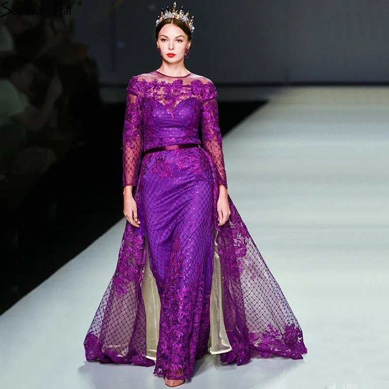 Elegant long evening dress -On Sale No Return No Refund Purple Long Sleeves Fashion Evening Dresses LA6548