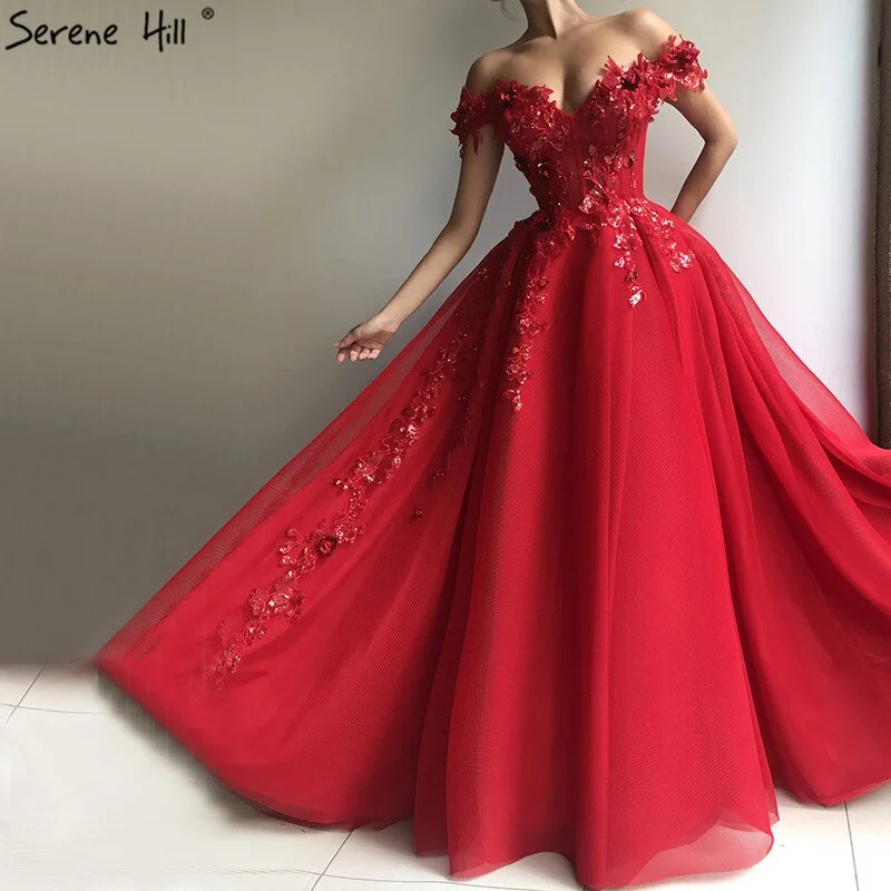 Embellished evening dress -On Sale No Return No Refund Sale Red Luxury Sequined Beading Sexy Evening Dresses 2024 Dubai Latest Off Shoulder Evening Gowns For Women LA60792