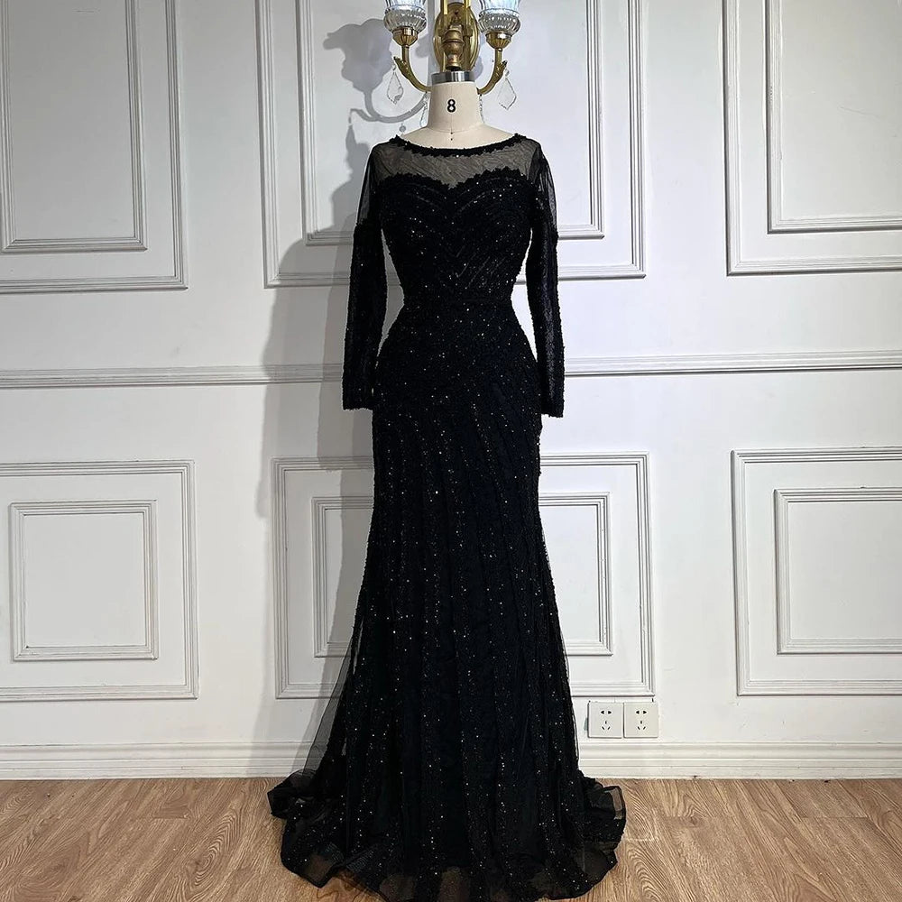 Evening dress for formal events -Serene Hill 2024 Arabic Elegant Black Mermaid Luxury Dubai Purple Evening Gown with Dress for Women's Party LA72656