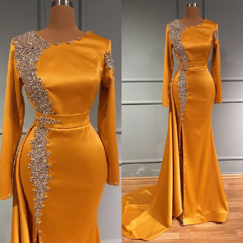 Evening dress with floral design -Serene Hill Muslim Orange Overskirt Evening Gowns 2024 Mermaid Elegant Luxury Beaded For Women Party LA71512