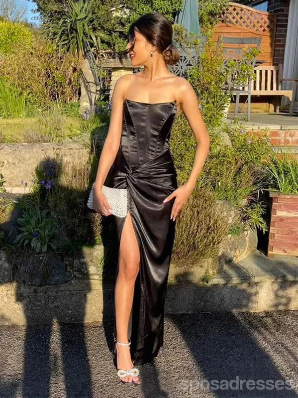 Evening dress with ruffles -Sexy Black Mermaid Side Slit Long Party Prom Dresses Ideas,Evening Gowns,13709