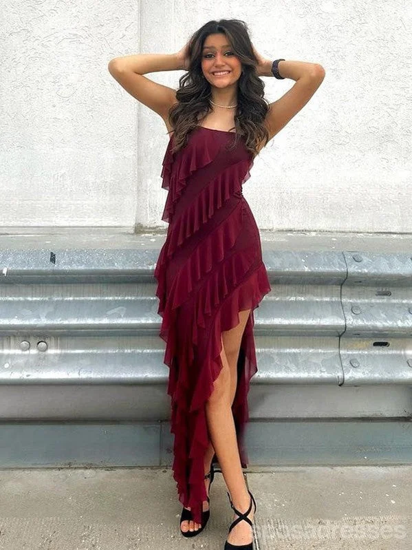 Evening dress with draped fabric -Sexy Burgundy High Slit Long Party Prom Dresses Ideas,Evening Gowns,13684