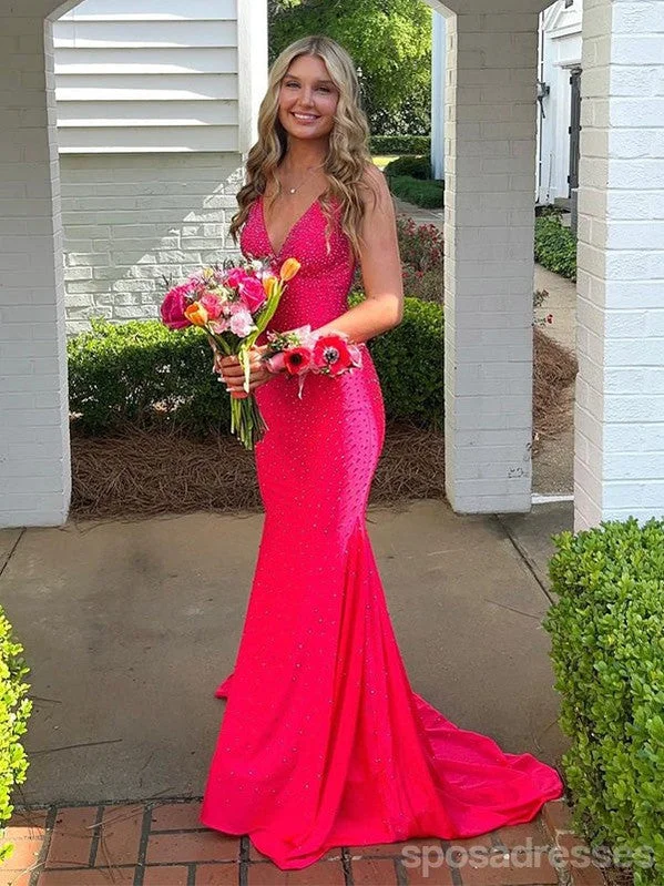 Evening dress with wrap design -Sexy Red Mermaid V-neck Long Party Prom Dresses Ideas,Evening Gowns,13662