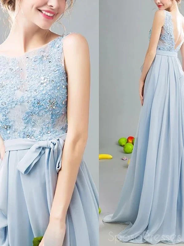 Evening dress with feather details -A-line Applique Sleeveless V Back Long Prom Dresses, Sweet 16 Prom Dresses, 12482