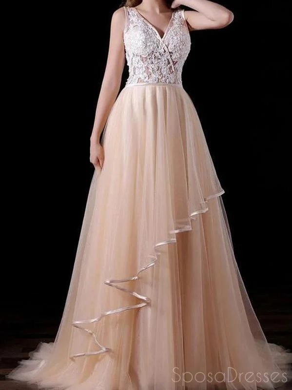 A-line evening dress -A-line Lace Sleeveless Custom Prom Dresses, Sweet 16 Prom Dresses, 12438