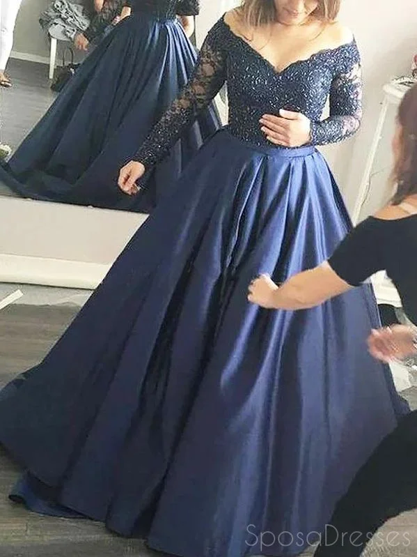 Evening dress for fancy dinner -A-line Off The Shoulder Long Sleeves Prom Dresses, Sweet 16 Prom Dresses, 12517