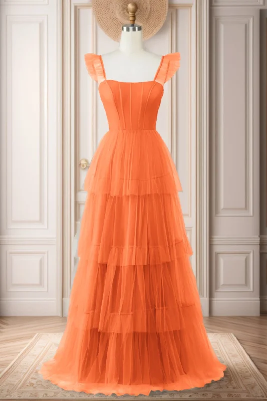 Evening dress for outdoor events -A-Line Sweep-Brush Train Tulle Prom Dress CS0471