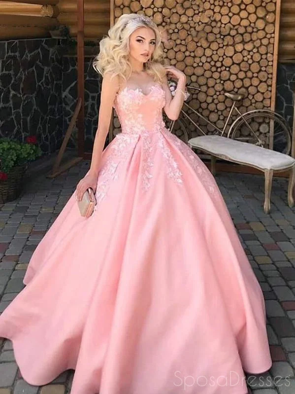 Evening dress with high neck -A-line Sweetheart Applique Cheap Prom Dresses, Sweet 16 Prom Dresses, 12442