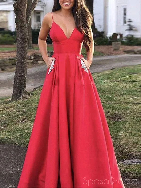 Formal evening dress -A-line V Neck Spaghetti Straps Long Prom Dresses, Sweet 16 Prom Dresses, 12455