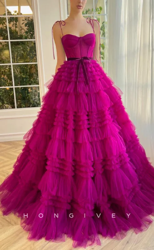 Silk evening dress -L1858 - Sexy Tulle A-Line Sweetheart Spaghetti Straps Empire Bowknot Long Ball Gown Party Prom Evening Dress