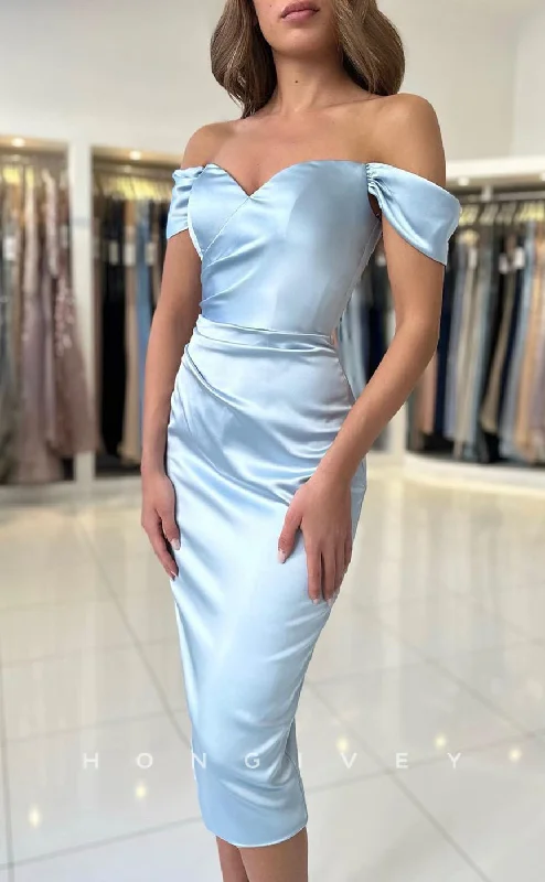 Designer evening dress -L1882 - Sexy Satin Fitted Off-Shoulder Empire With Slit Party Prom Evening Dress