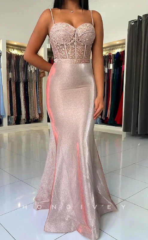 Evening dress with crystals -L1898 - Sexy Satin Trumpt Sweetheart Spaghetti Straps Illusion Empire Appliques Party Prom Evening Dress