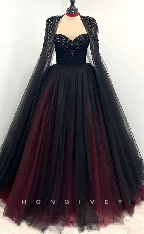 Evening dress for evening wedding -L2014 - Sexy Tulle A-Line Sweetheart With Detachable Bolero Empire Beaded With Train Party Prom Evening Dress