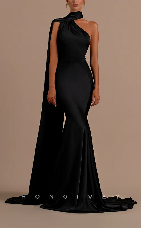 Sleeveless evening dress -L2105 - Sexy Satin Trumpt High Neck Sleeveless Empire Open Back With Sweep Train Party Prom Evening Dress