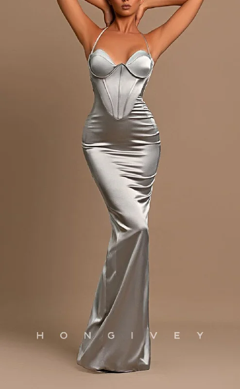 Sexy evening dress -L2107 - Sexy Satin Fitted Sweetheart Halter Empire Pleats Floor-Length Party Prom Evening Dress