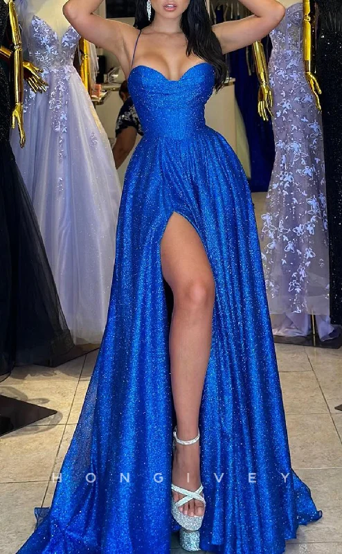 Evening dress for prom -L2328 - Couture Glitter A-Line Sweetheart Spaghetti Straps Empire With Side Slit Party Prom Evening Dress