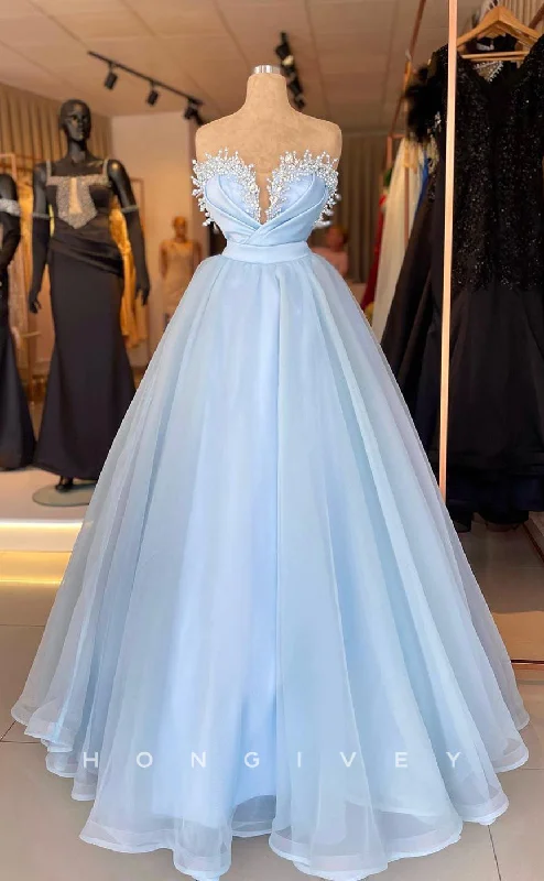 Evening dress with sequins -L2336 - Chic Tulle A-Line Sweetheart Strapless Empire Beaded Pearls Party Prom Evening Dress