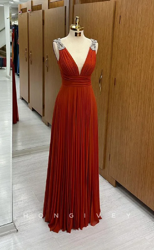 Cocktail evening dress -L2381 - Sexy Satin A-Line V-Neck Spaghetti Straps Empire Beaded Floor-Length Party Prom Evening Dress