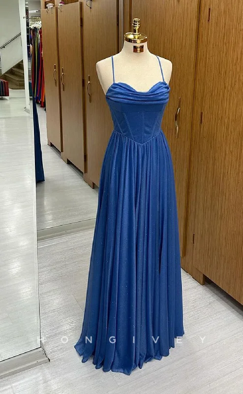 Evening dress for date night -L2411 - Sexy Glitter Satin A-Line Sweetheart Spaghetti Straps Empire Draped Party Prom Evening Dress