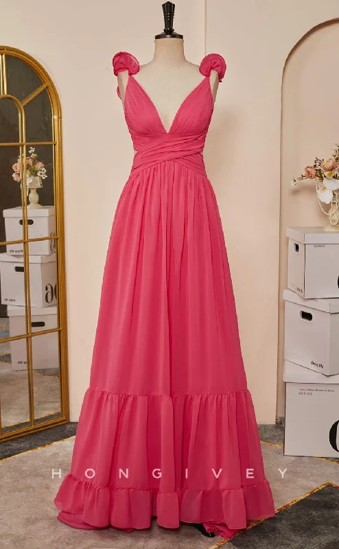 Evening dress with cap sleeves -L2476 - Sexy Satin A-Line V-Neck Straps Empire Ruched Floral Embellished Party Prom Evening Dress