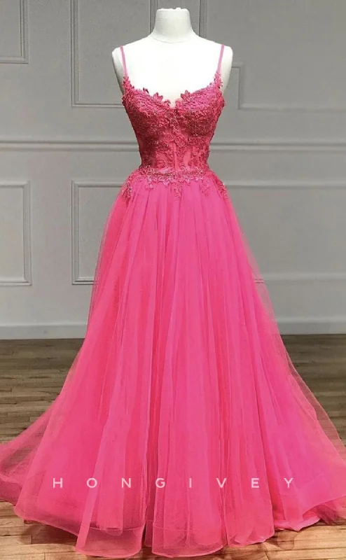 Chic evening dress -L2487 - Sexy Tulle A-Line Sweetheart Spaghetti Straps Empire Beaded Appliques Party Prom Evening Dress