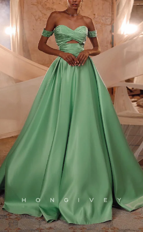 Evening dress with beading -L2538 - A-Line Satin Sweetheart Off-Shoulder Empire Ruched Casual Party Prom Evening Dress