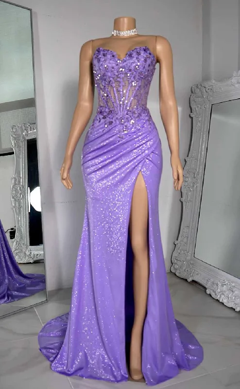 Formal evening dress -L2567 - Chic Sweetheart Illusion Appliques With Side Slit Party Prom Evening Dress