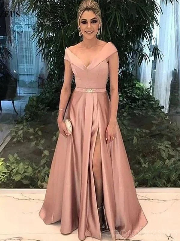 Evening dress for party -Dusty Pink V Neck  Cheap Long Prom Dresses, Evening Prom Dresses, 12375