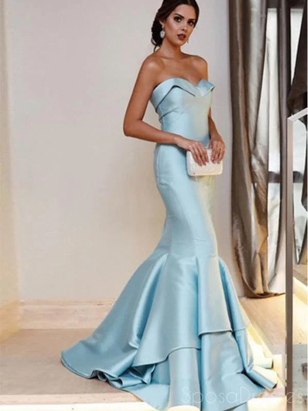 Satin evening dress -Elegant Mermaid Strapless Sleeveless Prom Dresses, Sweet 16 Prom Dresses, 12387