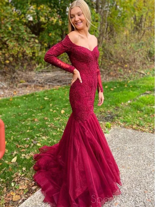 Long evening dress -Mermaid Lace Applique Long Prom Dresses, Sweet 16 Prom Dresses, 12502