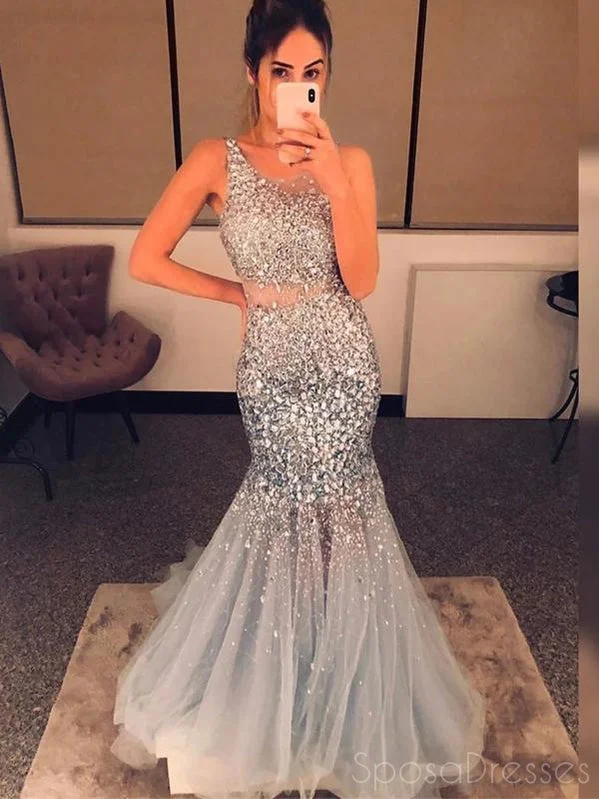 Evening dress for date night -Mermaid Sleeveless Round Neck Long Prom Dresses, Sweet 16 Prom Dresses, 12484