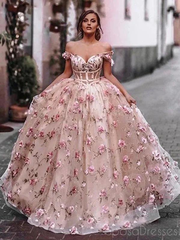 Evening dress with pleats -Pink A-line Off The Shoulder Custom Prom Dresses, Sweet 16 Prom Dresses, 12489