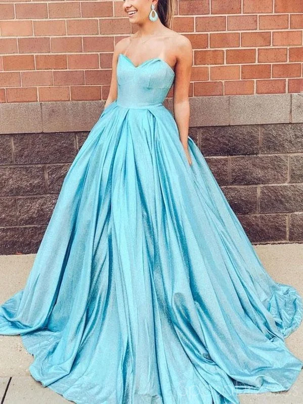 Evening dress with floral embroidery -Simple A-line Strapless Long Prom Dresses, Sweet 16 Prom Dresses, 12513