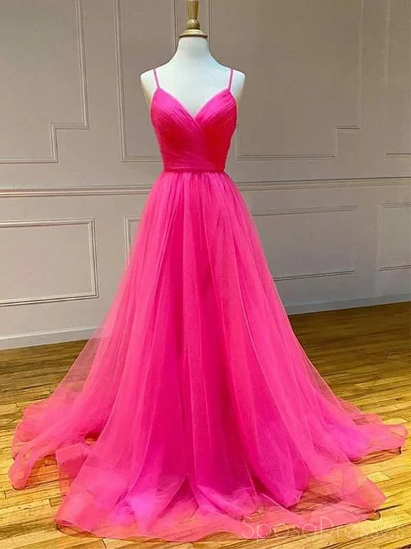 Plus size evening dress -Simple A-line Tulle Sleeveless Long Prom Dresses, Sweet 16 Prom Dresses, 12497