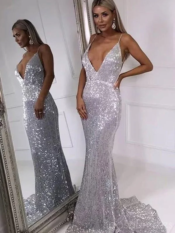 Modern evening dress -Simple Mermaid Deep V Neck Backless Prom Dresses, Sweet 16 Prom Dresses, 12426