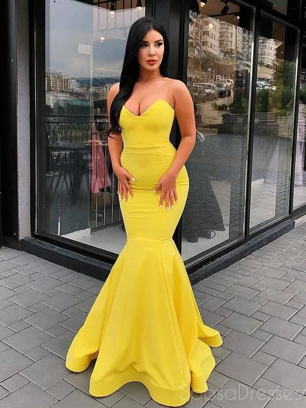 Evening dress with cap sleeves -Simple Mermaid Yellow Cheap Long Evening Prom Dresses, Sweet 16 Prom Dresses, 12380