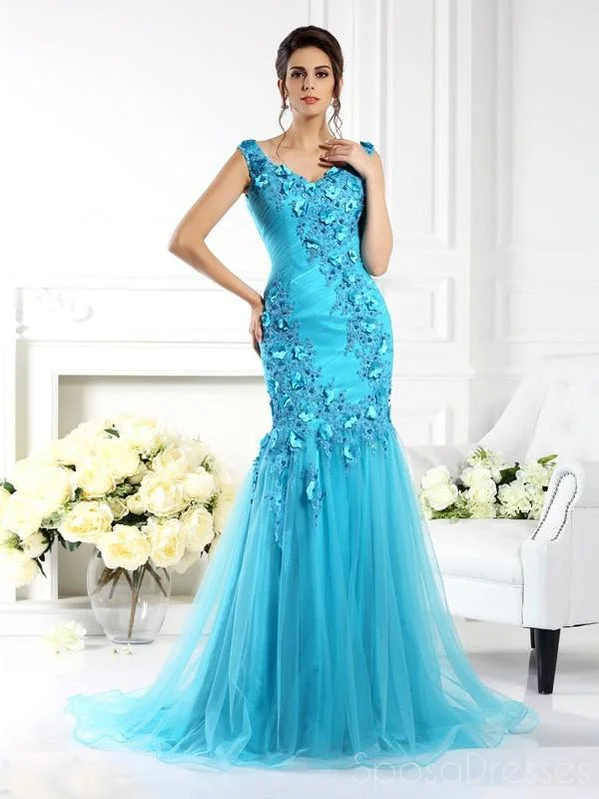 Maxi evening dress -Sexy Mermaid Sleeveless Blue Long Prom Dresses, Sweet 16 Prom Dresses, 12355